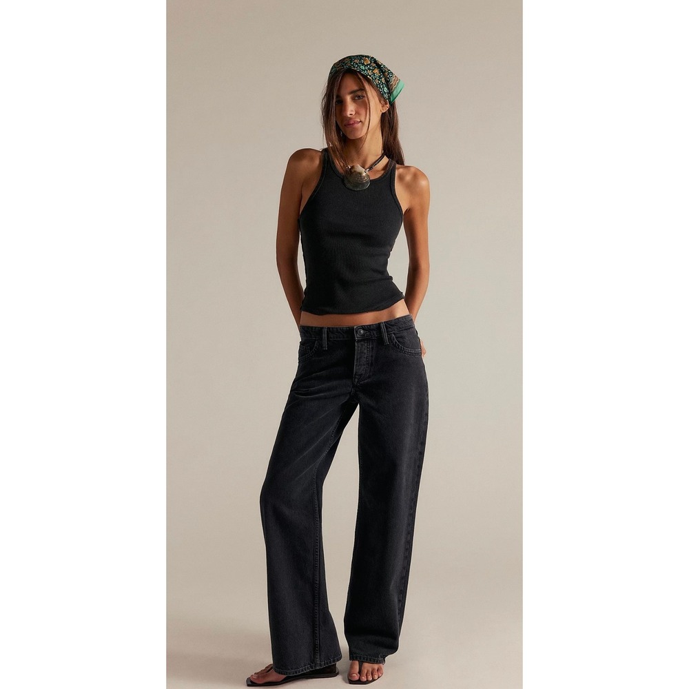 We The Free Tennessee Low Rise Boyfriend Jeans Washed Black Wide Leg Denim 31